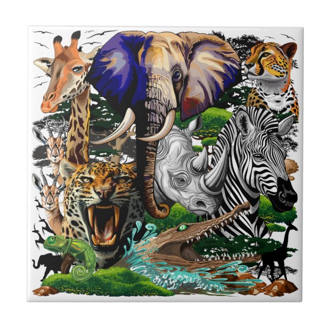 Wild African Savanna Animals Tile (Front)