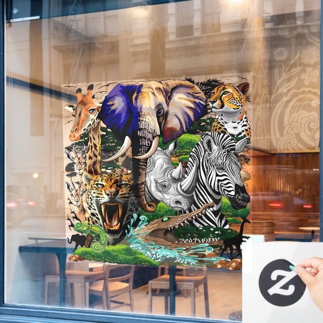 Wild African Savanna Animals Window Cling (Cafe Window)