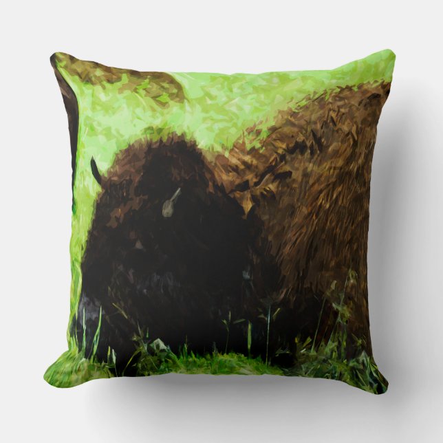 Wild American Bison Abstract Impressionism Cushion (Front)