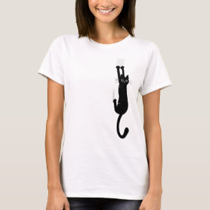 Wild and Crazy Black Cat Hanging On Humourous T-Shirt