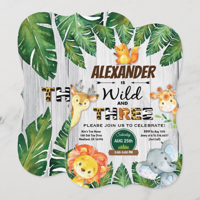 Wild and free 3rd birthday invitation safari (Front/Back)
