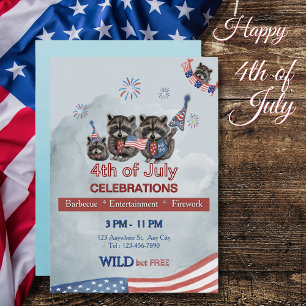 Wild and Free 4th of July Racoon Party Invitation
