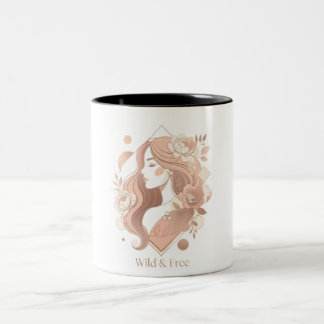 Wild and Free Aesthetic Boho Line Art Women T-Shir Two-Tone Coffee Mug