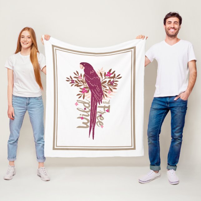 Wild and Free Ara Parrot Tropical Leaves Fleece Blanket (In Situ)