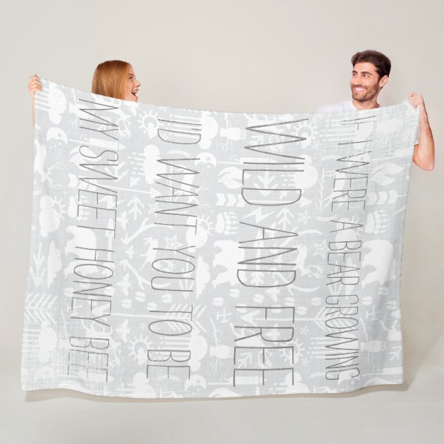 Wild and Free Bear Bee Deer Owl Pattern Fleece Blanket (In Situ)