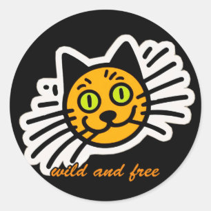 Wild and Free Black Cat Classic Round Sticker