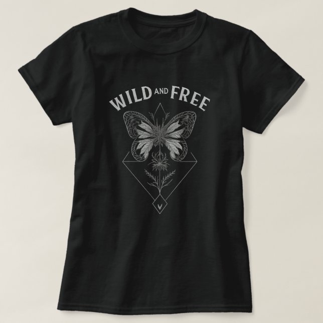 Wild and Free | Bohemian Butterfly Sketch Art Grap T-Shirt (Design Front)
