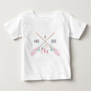 Wild And Free Boho Feathers Typography Baby T-Shirt