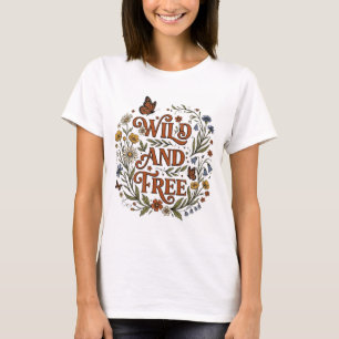 Wild And Free Boho Floral Butterfly T-Shirt