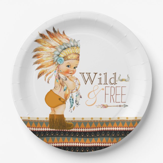 Wild and Free Boys Tribal Baby Shower Paper Plate (Front)