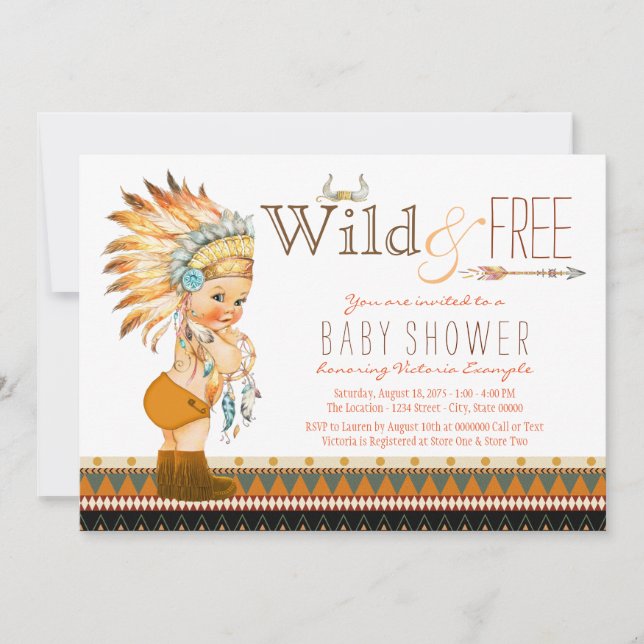 Wild and Free Boys Tribal Boho Baby Shower Invitation (Front)