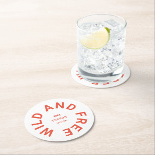 Wild And Free Burnt Orange Camping Theme Round Paper Coaster