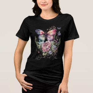 Wild And Free Butterfly Floral Wild Flowers Tri-Blend Shirt