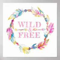 Wild and free feather bead watercolor art poster