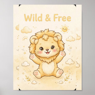 Wild and Free Lion Nursery Poster