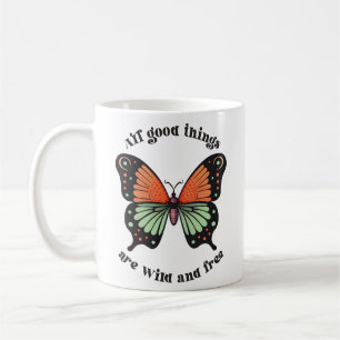 Wild And Free Modern Boho Butterfly Typography Coffee Mug