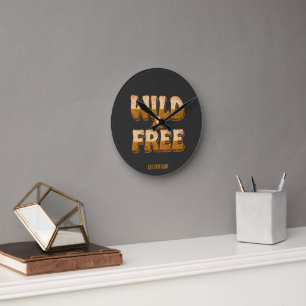 Wild and Free - Retro 70s Groovy Typography Round Clock