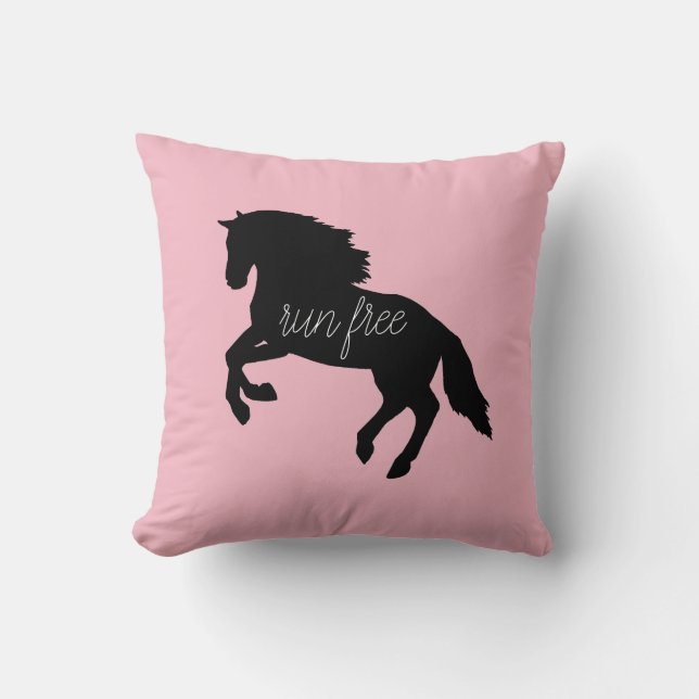 Wild and Free Running Horse Pink Throw Pillow (Front)