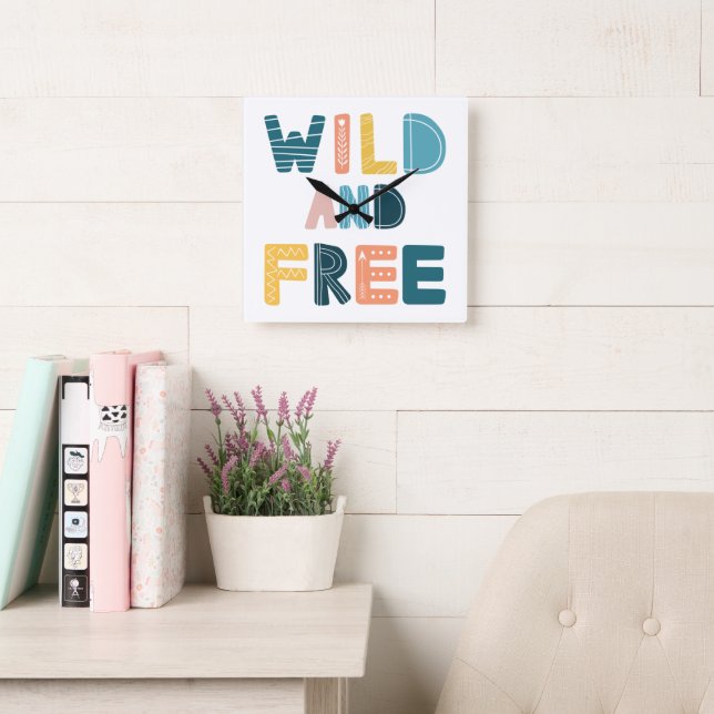 Wild and Free Square Wall Clock (Reading Room)