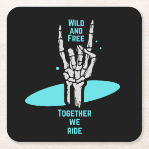Wild and Free, Together We Ride Skeleton Wedding Square Paper Coaster