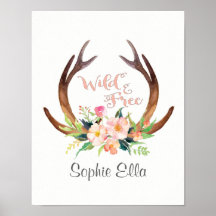 Wild and Free Watercolor Deer Antler and Flower