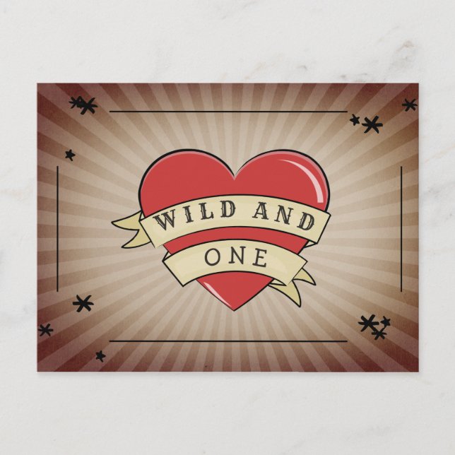 Wild and One Tattoo Heart First Birthday Invitation Postcard (Front)
