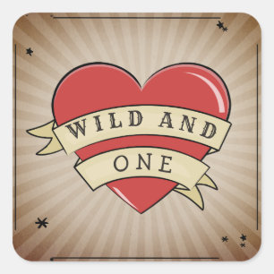 Wild and One Tattoo Heart Third Birthday Square Sticker