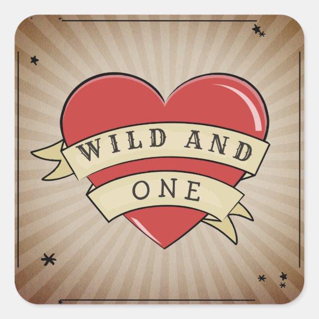 Wild and One Tattoo Heart Third Birthday Square Sticker (Front)