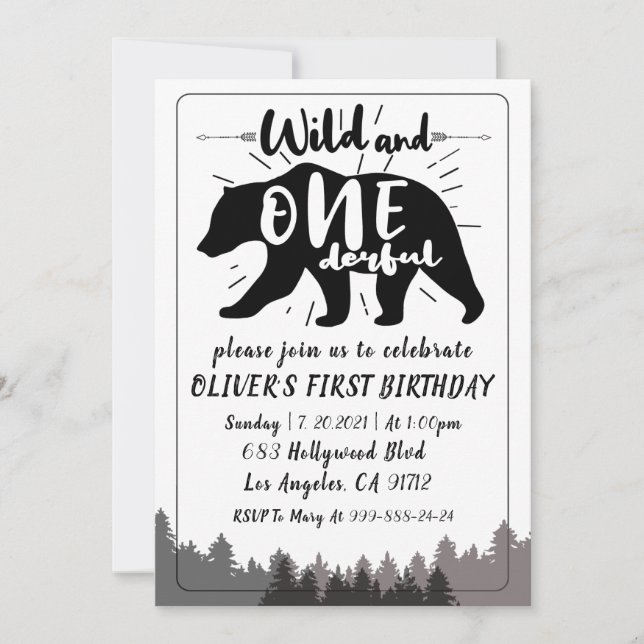 Wild and onederful Boys 1st birthday invitation (Front)