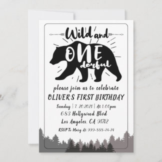 Wild and onederful Boys 1st birthday invitation