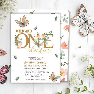 Wild and onederful peach floral 1st birthday  invitation