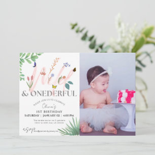 Wild and Onederful wildflower photo 1st birthday  Invitation