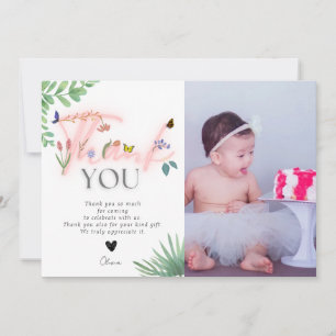 Wild and Onederful, wildflower, pink photo Thank You Card