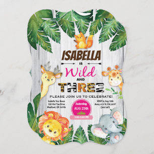 Wild and Three 3rd birthday invitation safari
