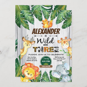 Wild and Three 3rd birthday invitation safari