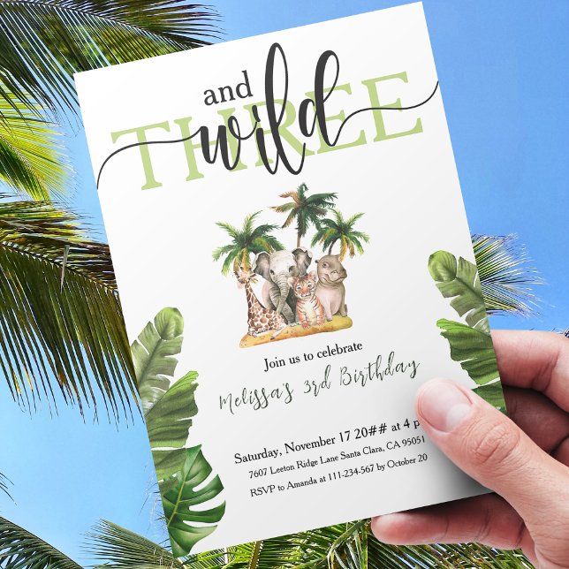 Wild and Three 3rd Safari Animals Birthday Party Invitation (Creator Uploaded)