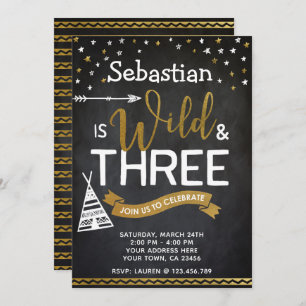 Wild and Three Birthday Invitation Chalkboard
