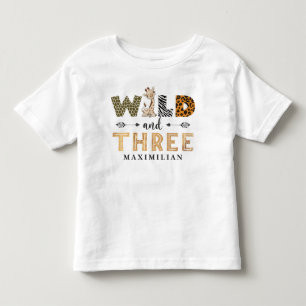 Wild and Three Birthday Safari Giraffe Baby Toddle Toddler T-Shirt