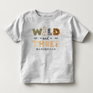 Wild and Three Birthday Safari Giraffe Baby Toddle Toddler T-Shirt
