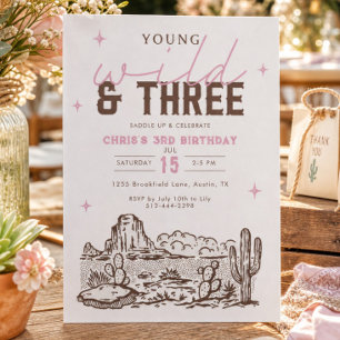 Wild and Three Cowgirl 3rd Birthday Wild West Invitation