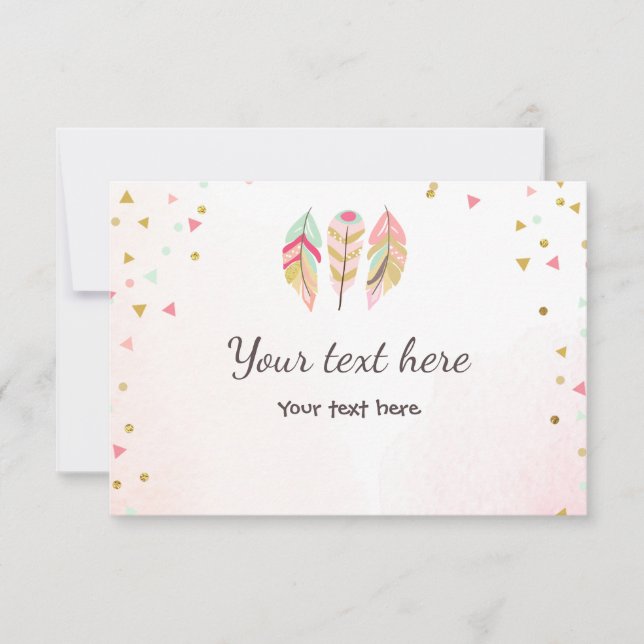 Wild and Three Insert card RSVP Feathers Wild One (Front)