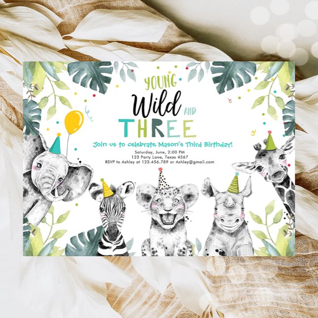 Wild and Three Safari Animals Birthday Invitation (Creator Uploaded)