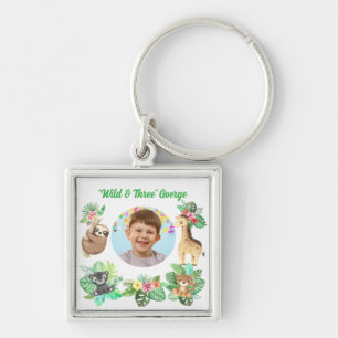 Wild and Three Safari Baby Animals Photo Birthday Key Ring