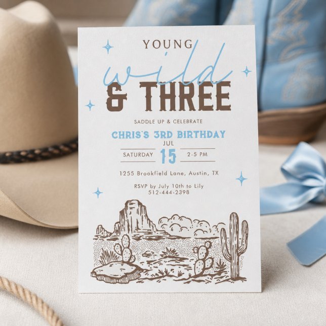 Wild and Three Western 3rd Birthday Cowboy Invitation (Creator Uploaded)