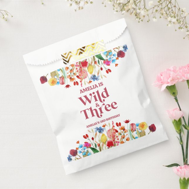 Wild and Three Wildflower Third 3rd Birthday Party Favour Bags (Sealed)