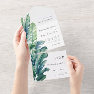 Wild and Tropical Leaves Exotic Foliage Wedding  All In One Invitation