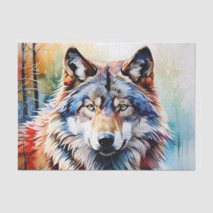 Wild and Vibrant Wolf Portrait in Watercolor Tissue Paper