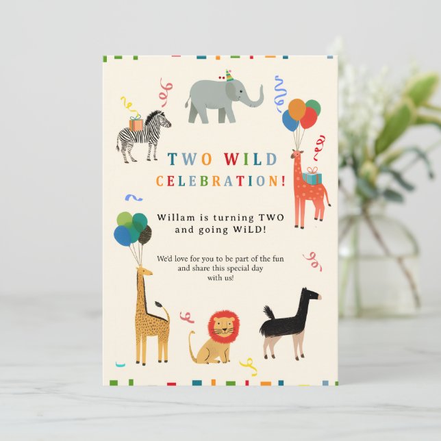 Wild and Whimsical 2nd Birthday Invitation (Standing Front)