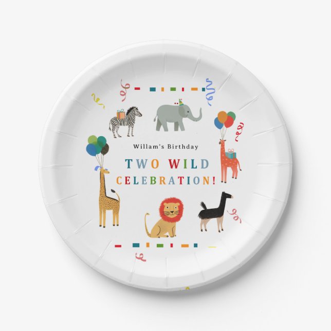 Wild and Whimsical 2nd Birthday Paper Plate (Front)