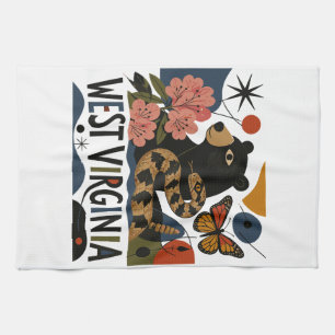 Wild And Wonderful West Virginia Folk Art Tea Towel